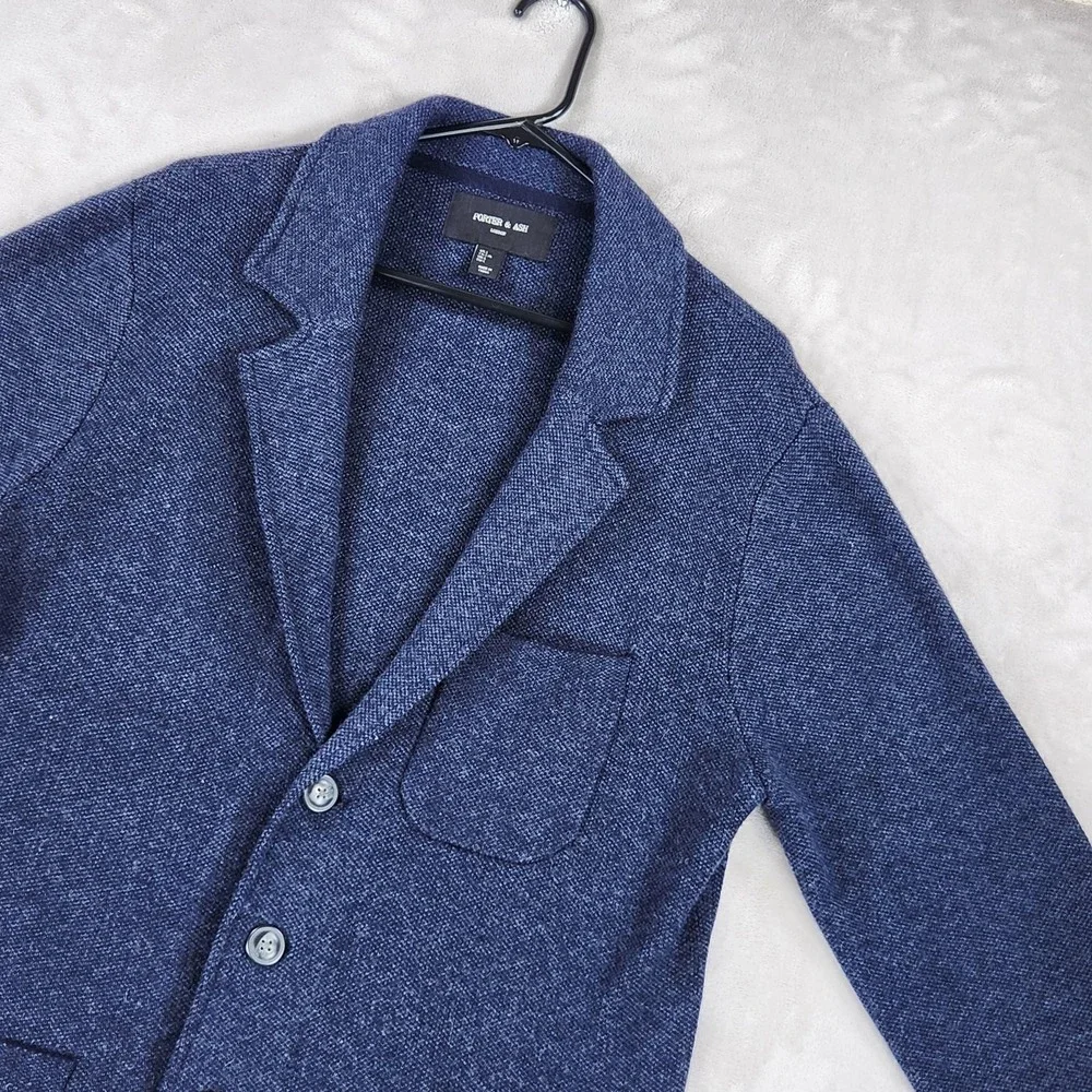 Porter & Ash Cardigan Mens Large Blue Lambswool Nylon Knit Casual